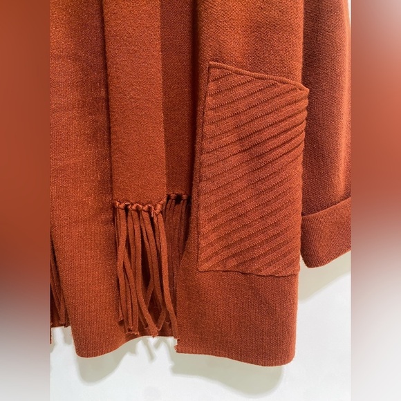 Tahari Terracotta fringe Cardigan Sweater - Picture 3 of 7